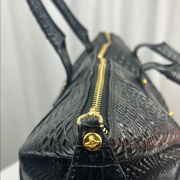 Vivienne Westwood Black Croc-Embossed Tote Bag with Gold Accents - Picture 4 of 16
